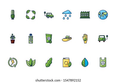Eco icon set design, Ecology renewable conservation saving support solution and bio theme Vector illustration