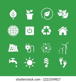 eco icon set. environmentally friendly, ecology, green technology and environment. isolated vector images in flat style