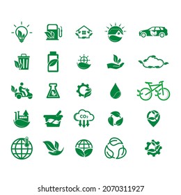 eco icon set. eco friendly, ecology, green technology and environment symbols etc