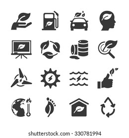 Eco Icon Set. Included The Icons As Solar Power, Wind Energy, Biodiesel, Recycle, Clean, Nature Friendly And More.