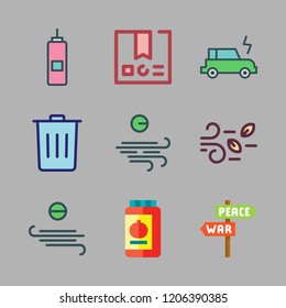 eco icon set. vector set about vinegar, conserve, electric car and package icons set.