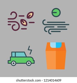 eco icon set. vector set about electric car, wind and trash icons set.