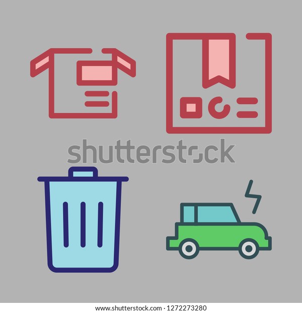 eco icon set. vector set about electric car, package\
and trash icons set.