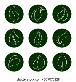 Eco icon set vector illustration. Outline leaves icons on green backgrop