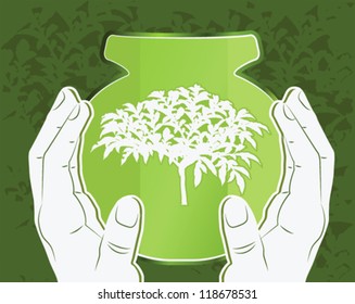 eco icon showing a hand protecting a plant in the jar