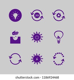 eco icon. eco vector icons set solar power, bulb leaf, recycle sign and hand seeds