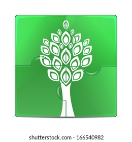 eco icon.green puzzle with the image of a white tree.puzzles with a plant isolated on white background.vector