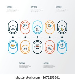 Iconos ecológicos coloridos con cuidado por el mundo, la bicicleta, el ahorro de energía y otros elementos de contenedores de basura. Iconos ecológicos de ilustración vectorial aislada.