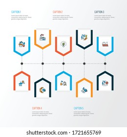 Eco icons colored line set with environmental solutions, factory, solar energy power and other sun panel elements. Isolated vector illustration eco icons.