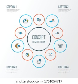 Eco icons colored line set with geoscience, coral reefs, biosphere and other fuel elements. Isolated vector illustration eco icons.