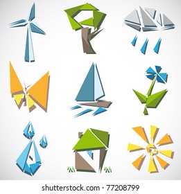 eco icons in cubism style