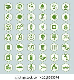 Eco icons. Flat vector cartoon illustration. Objects isolated on white background.