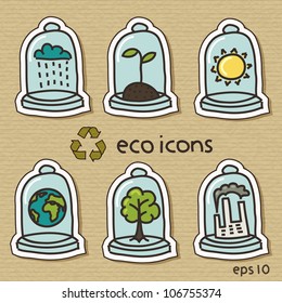 Eco icons on cardboard texture. Eps10