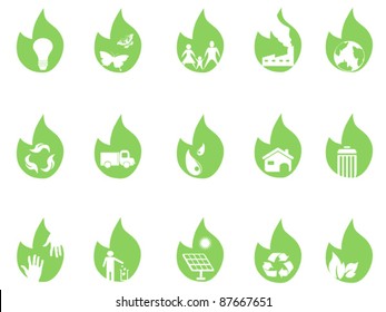 eco icons on green leaf