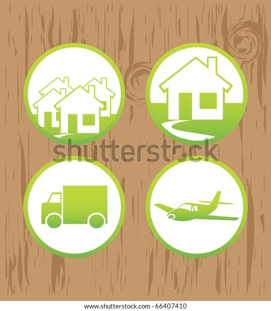 eco icons on wooden\
background