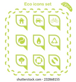 Eco icons set, 2d flat illustration, vector, eps 8