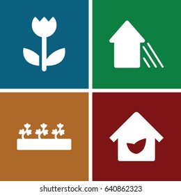 Eco icons set. set of 4 eco filled icons such as sprout plants, arrow up, flower