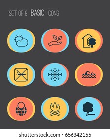 Eco Icons Set. Collection Of Clear Climate, Save World, Delete Woods And Other Elements. Also Includes Symbols Such As Sunny, Nature, Snow.