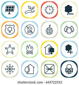 Eco Icons Set. Collection Of Insert Woods, Home, Aqua And Other Elements. Also Includes Symbols Such As Solar, No Fires, Map Pin.