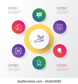 Eco Icons Set. Collection Of Insert Woods, Save World, Timber And Other Elements. Also Includes Symbols Such As Nature, Smoke, Campfire.