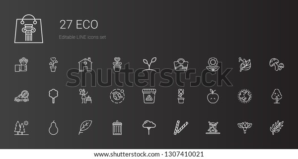 eco\
icons set. Collection of eco with windmill, decorative, tree,\
garbage, leaf, pear, trees, apple, flower, waste, environment,\
birch, electric car. Editable and scalable eco\
icons.