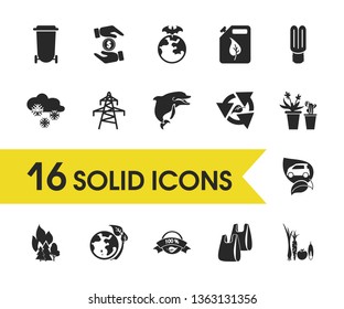 Eco icons set with eco fuel, dolphin and eco car elements. Set of eco icons and earning concept. Editable vector elements for logo app UI design.