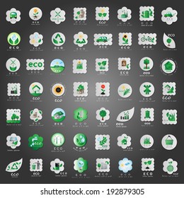 Eco Icons Set - Isolated On Black Background - Vector Illustration, Graphic Design Editable For Your Design 