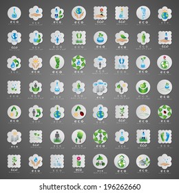 Eco Icons Set - Isolated On Gray Background - Vector Illustration, Graphic Design Editable For Your Design 