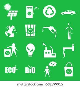 eco icons set, isolated on a green