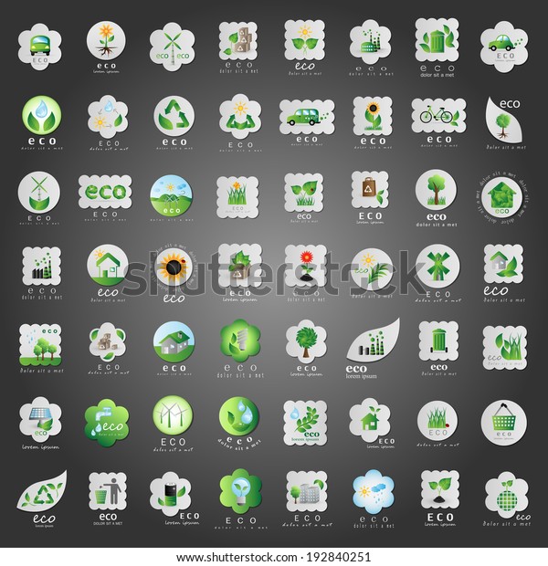 Eco Icons Set -\
Isolated On Black Background - Vector Illustration, Graphic Design\
Editable For Your Design 