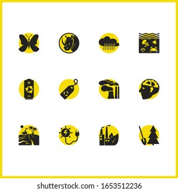 Eco icons set with rare animal, afforestation and sea life elements. Set of eco icons and industrial concept. Editable vector elements for logo app UI design.