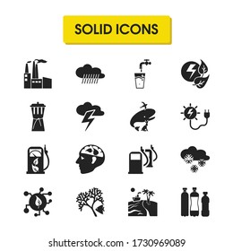 Eco icons set with sea landscape, eco gas station, clean water elements. Set of eco icons and winter concept. Editable vector elements for logo app UI design.