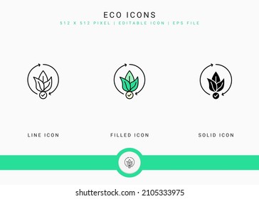 Eco icons set vector illustration with solid icon line style. Bpa free biodegradable concept. Editable stroke icon on isolated background for web design, user interface, and mobile application