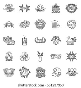 Eco icons set, vector illustration. Collection of black thin line leaves. Different shapes in modern flat and cartoon style. Ecology design elements isolated on white background