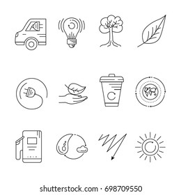 Eco icons set, vector illustration. Collection of black thin line icons. Ecology design elements isolated on white background