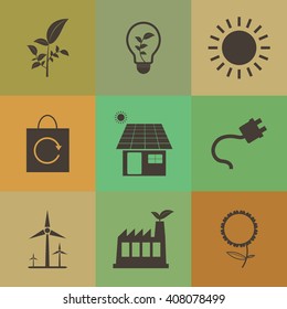 Eco icons set.Retro color style.