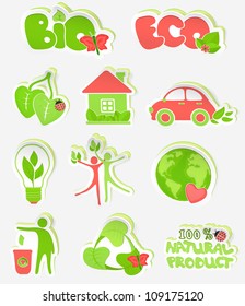 Eco icons (stickers) set in paper style