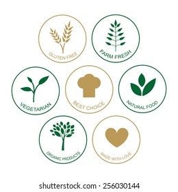 Eco icons. Vector emblems and labels for organic products.