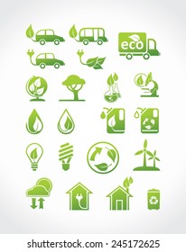 Eco icons, vector set. Alternative energy sources.