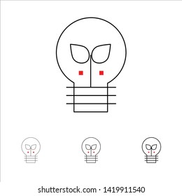 Eco, Idea, Lamp, Light Bold and thin black line icon set