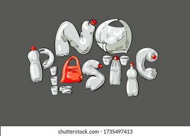 
 Eco illustration elements and typography.No  plastic. 