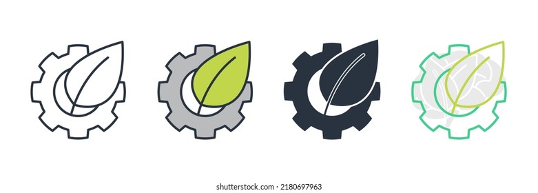 Eco industry. eco friendly green technology icon logo vector illustration. Leaf and gear. green tech symbol template for graphic and web design collection