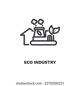 eco industry icon. Thin line eco industry, industry icon from ecology collection. Outline vector isolated on white background. Editable eco industry symbol can be used web and mobile