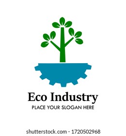 Eco industry logo design template illsutration. there are tree, gear. this is good for factory, industrial, business, medical, education, etc