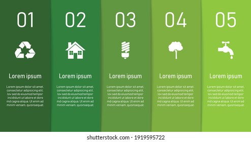 eco infographic template green background. 5 symbol ecology and sustainable. vector illustration in flat style modern design.