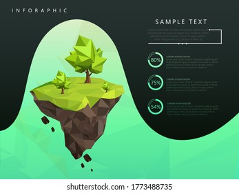 Eco infographics with low poly trees. Diagrams, percentages, progress bar. 3D tree. Web infographics, banner, presentation. Forest, ecology. Modern vector illustration, abstract background.