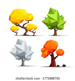 Eco infographics with low poly trees. Diagrams, percentages, progress bar. 3D tree. Web infographics, banner, presentation. Forest, ecology. Modern vector illustration, abstract background.