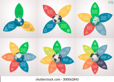 Eco infographics step by step with petals. Abstract element of chart, graph, diagram with 3, 4, 5, 6, 7, 8 steps, options, parts, processes. Vector business template for presentation and training.
