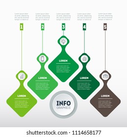 Eco infographics template. The development and growth of the business. Time line of Social tendencies and trends. Business presentation concept with 5 options, parts, steps or processes.