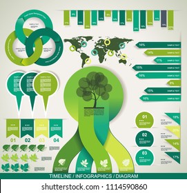 Eco Infographics Template. Set of graphic design elements, vector.